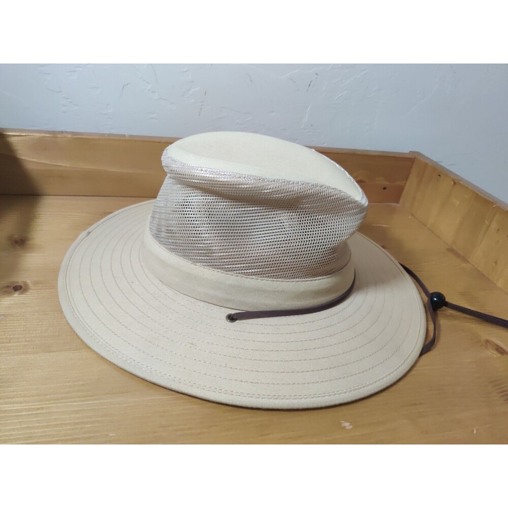 Turner Solid & Mesh Outback Hat Mens Leather Cord Sz L Khaki Beige